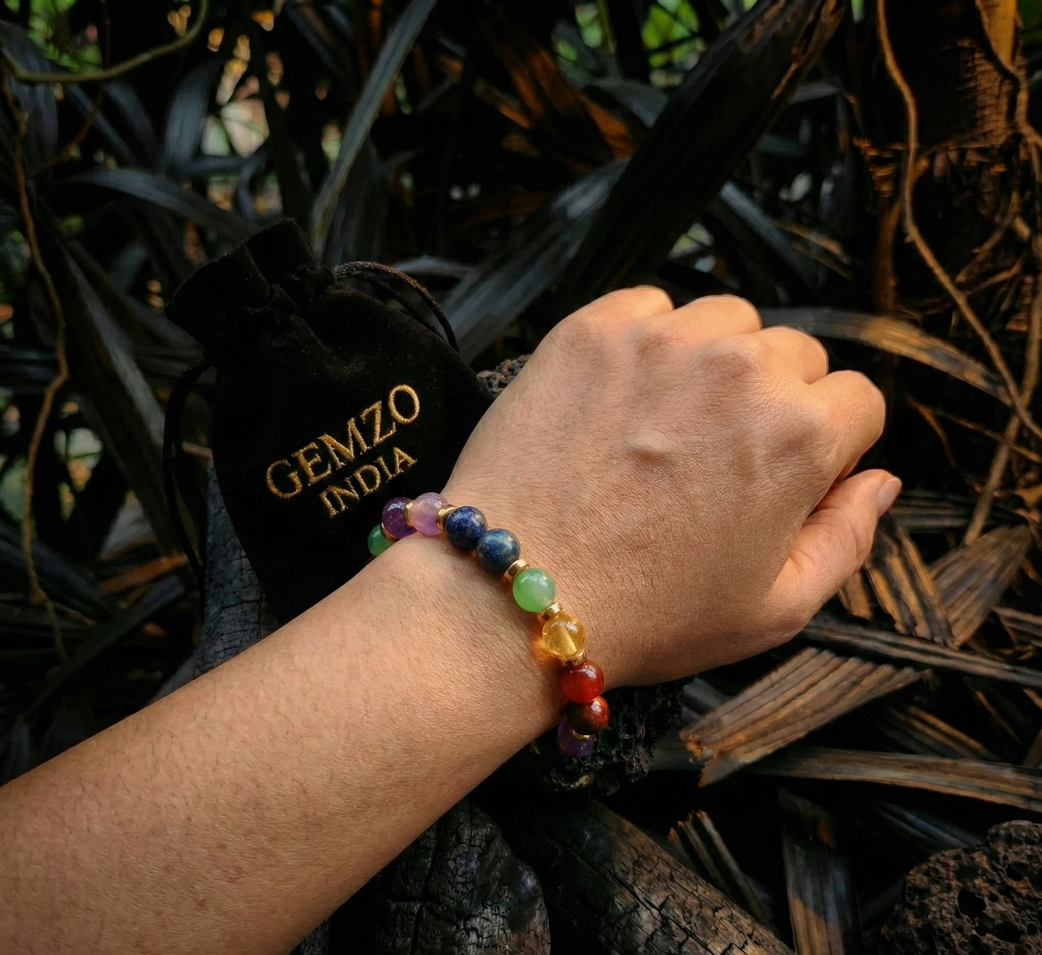 GemzoIndia Real 7 Chakra Crystal Bracelet – Healing • Balance • Energy Alignment