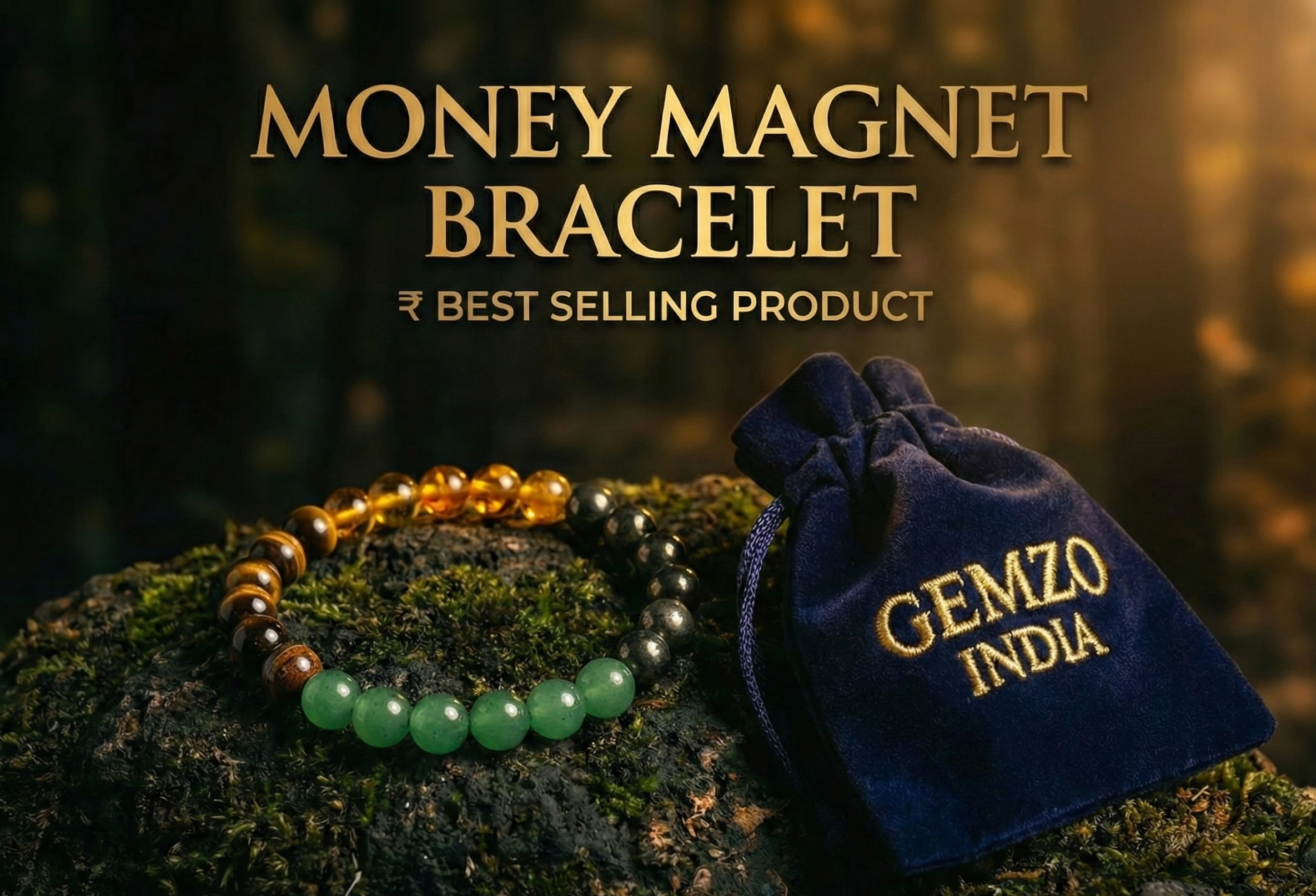 Gemzo Money Magnet Bracelet – 4 Powerful Crystals for Wealth & Success