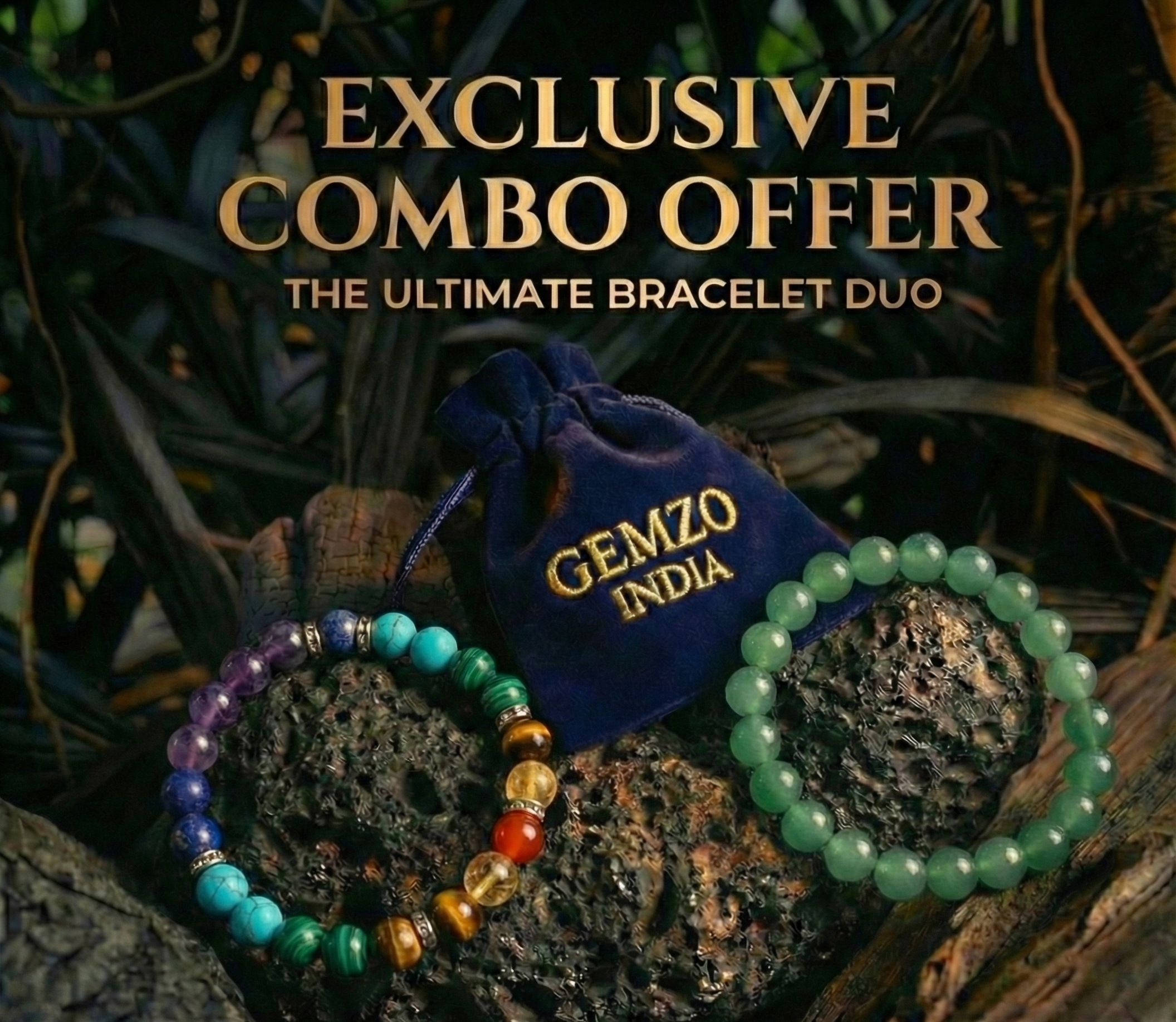 7 Chakra Bracelet + Green Aventurine Bracelet – Energy & Luck Booster Combo (Gemzo India)