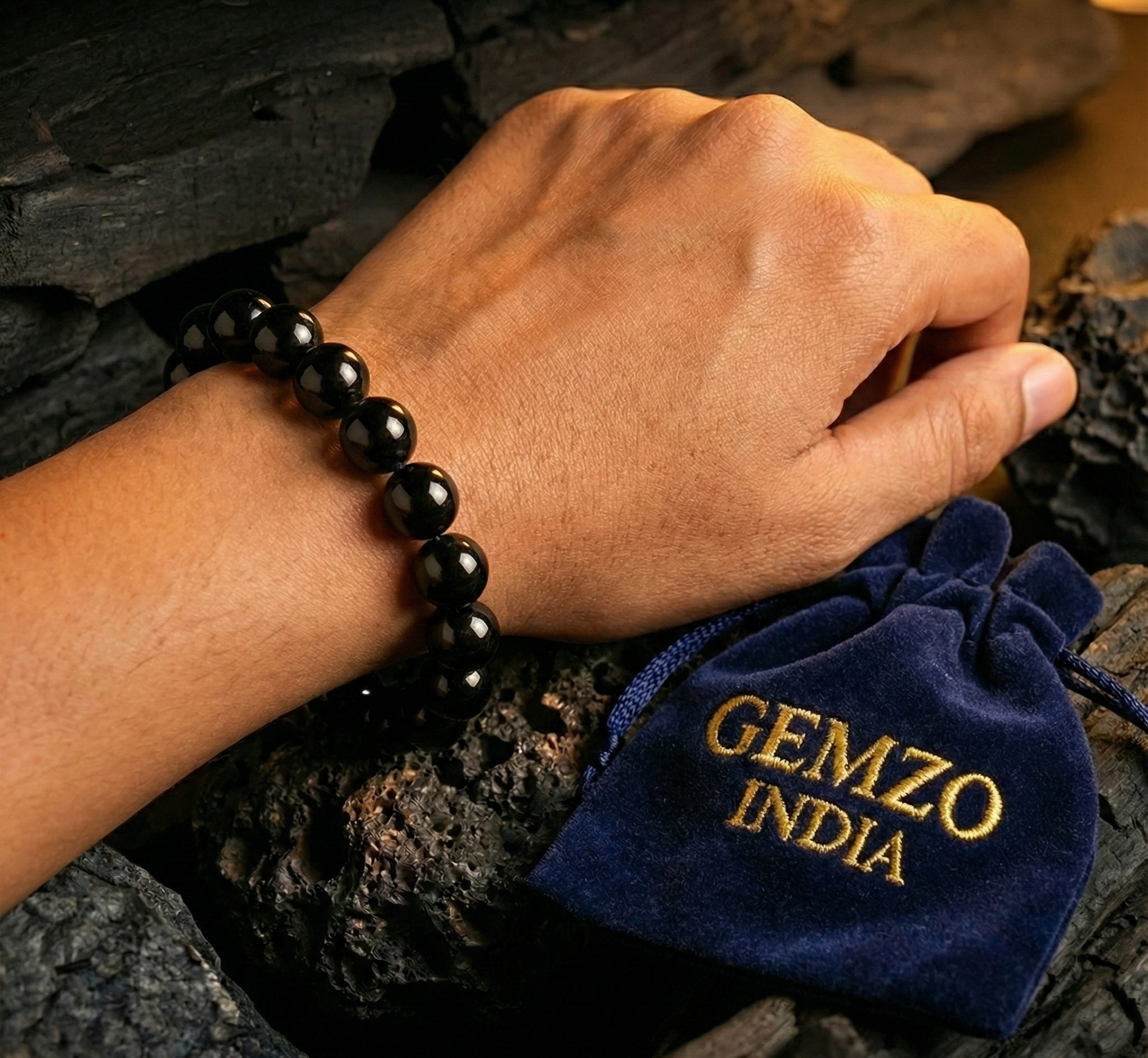 GemzoIndia Black Tourmaline Bracelet – Protection • Grounding • Energy Shield