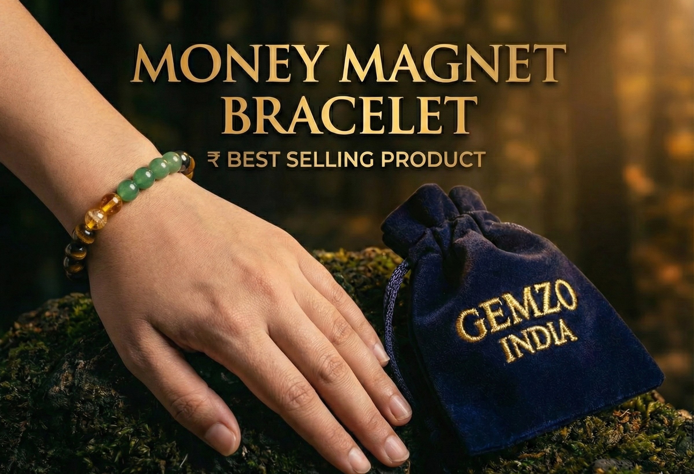 Gemzo Money Magnet Bracelet – 4 Powerful Crystals for Wealth & Success