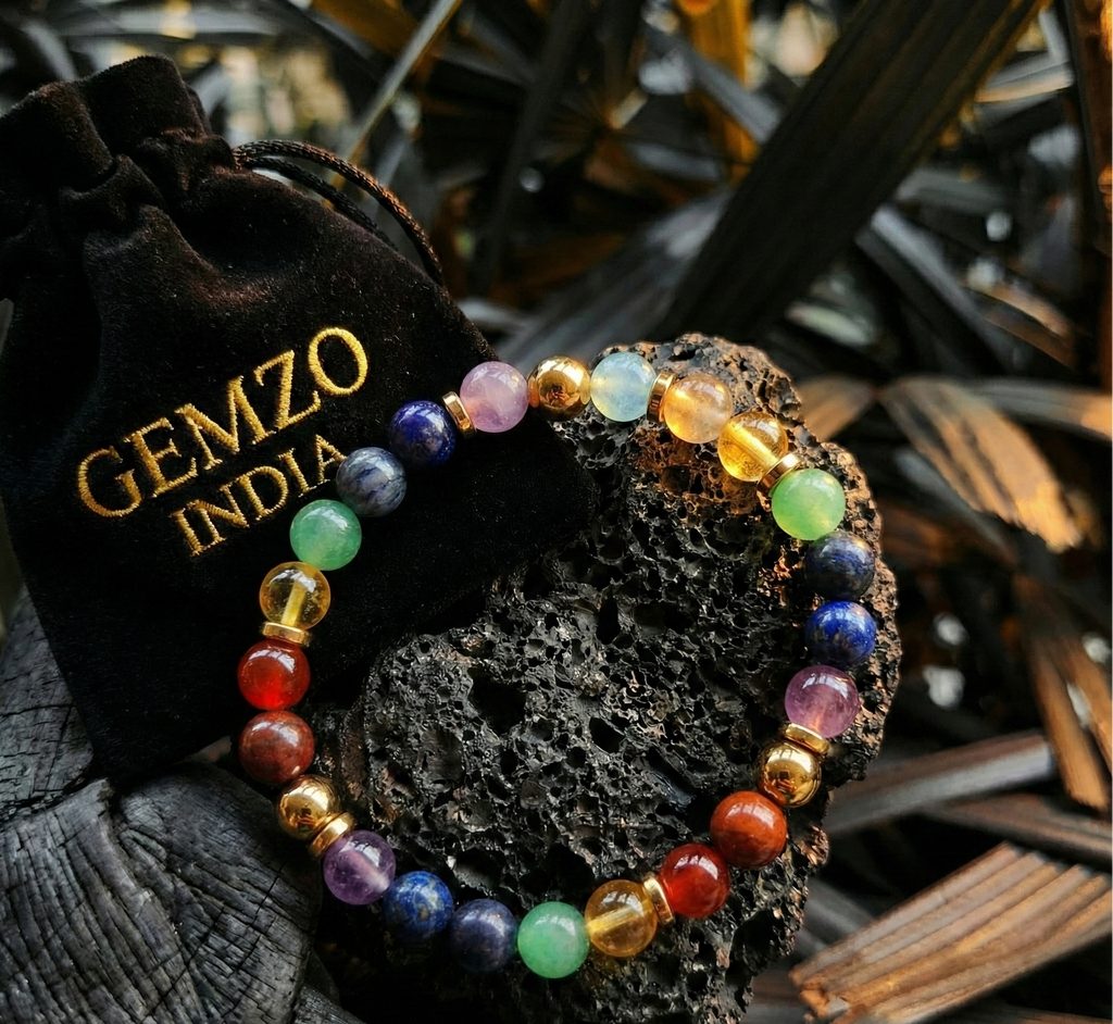 GemzoIndia Real 7 Chakra Crystal Bracelet – Healing • Balance • Energy Alignment